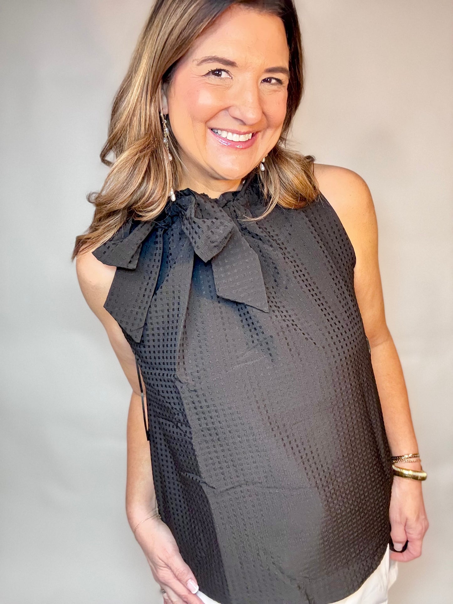 The Black Bow Tie Top
