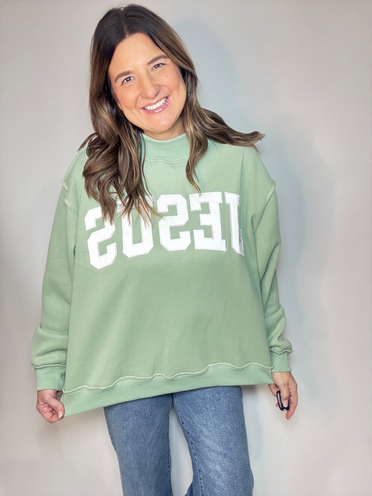 Sage Green Mock Neck Sweatshirt