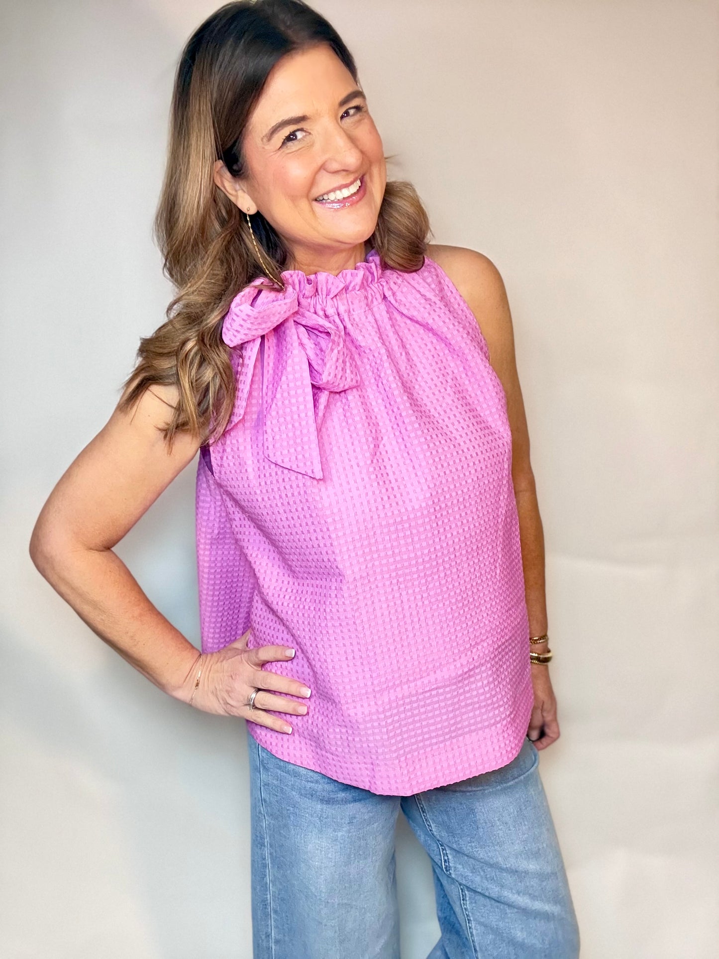 The Pink Bow Tie Top - Triple Charm Boutique