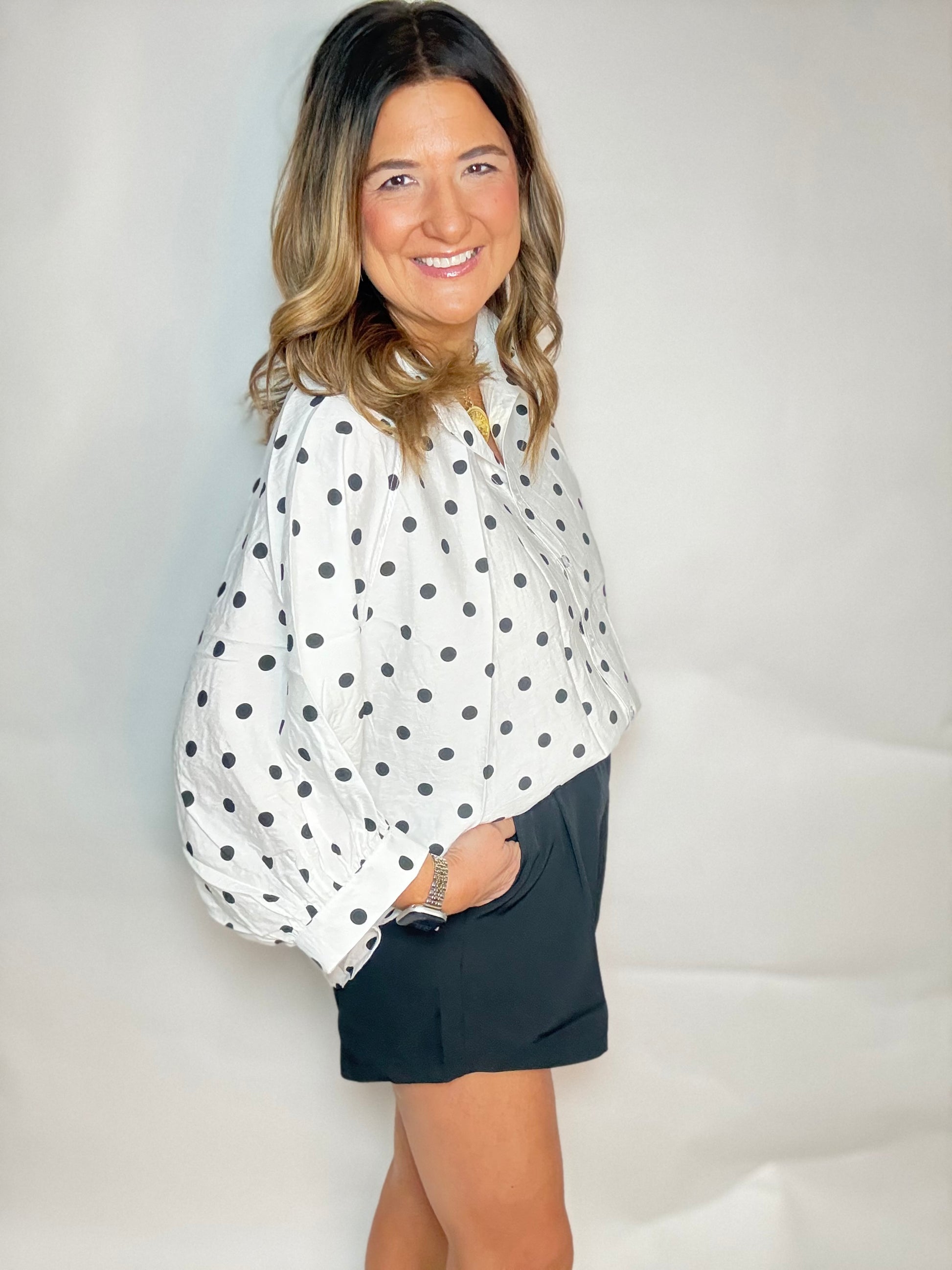 The Dotty White Blouse - Triple Charm Boutique