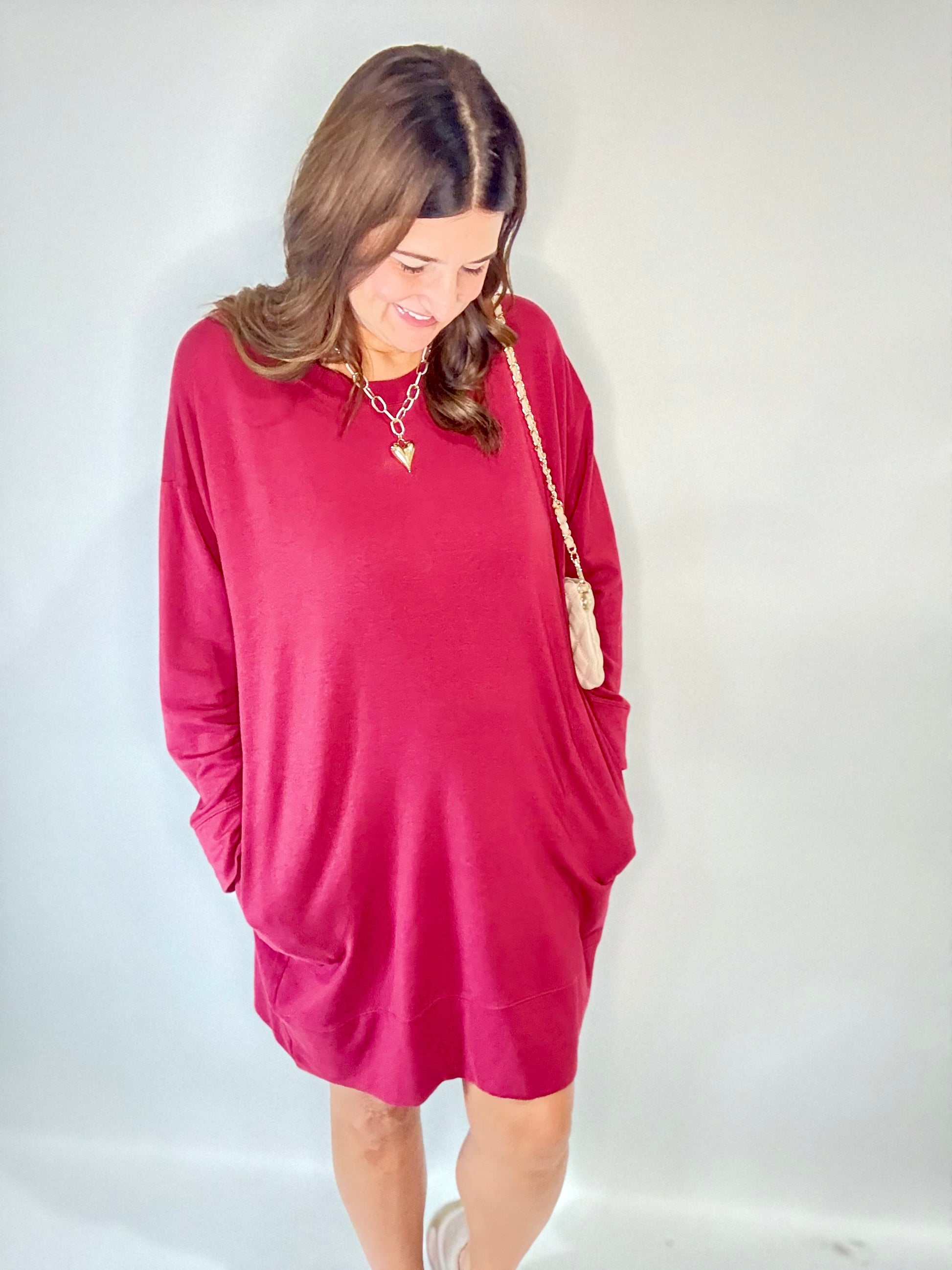 PJ Harlow Crimson Red Oversized Sweatshirt Dress/Gown - Triple Charm Boutique