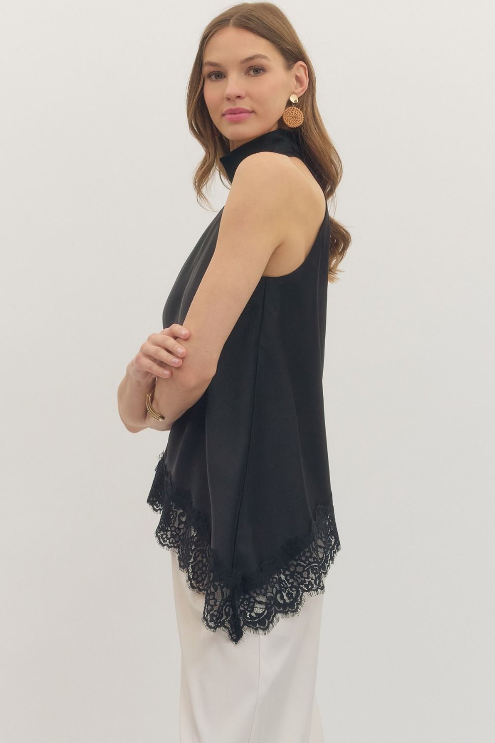Lovely Black  Lace Halter Top - Triple Charm Boutique