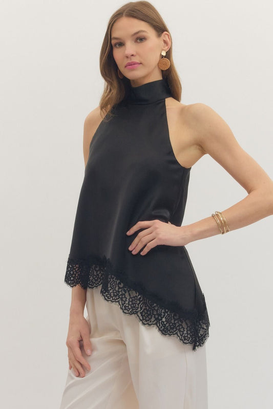 Lovely Black  Lace Halter Top