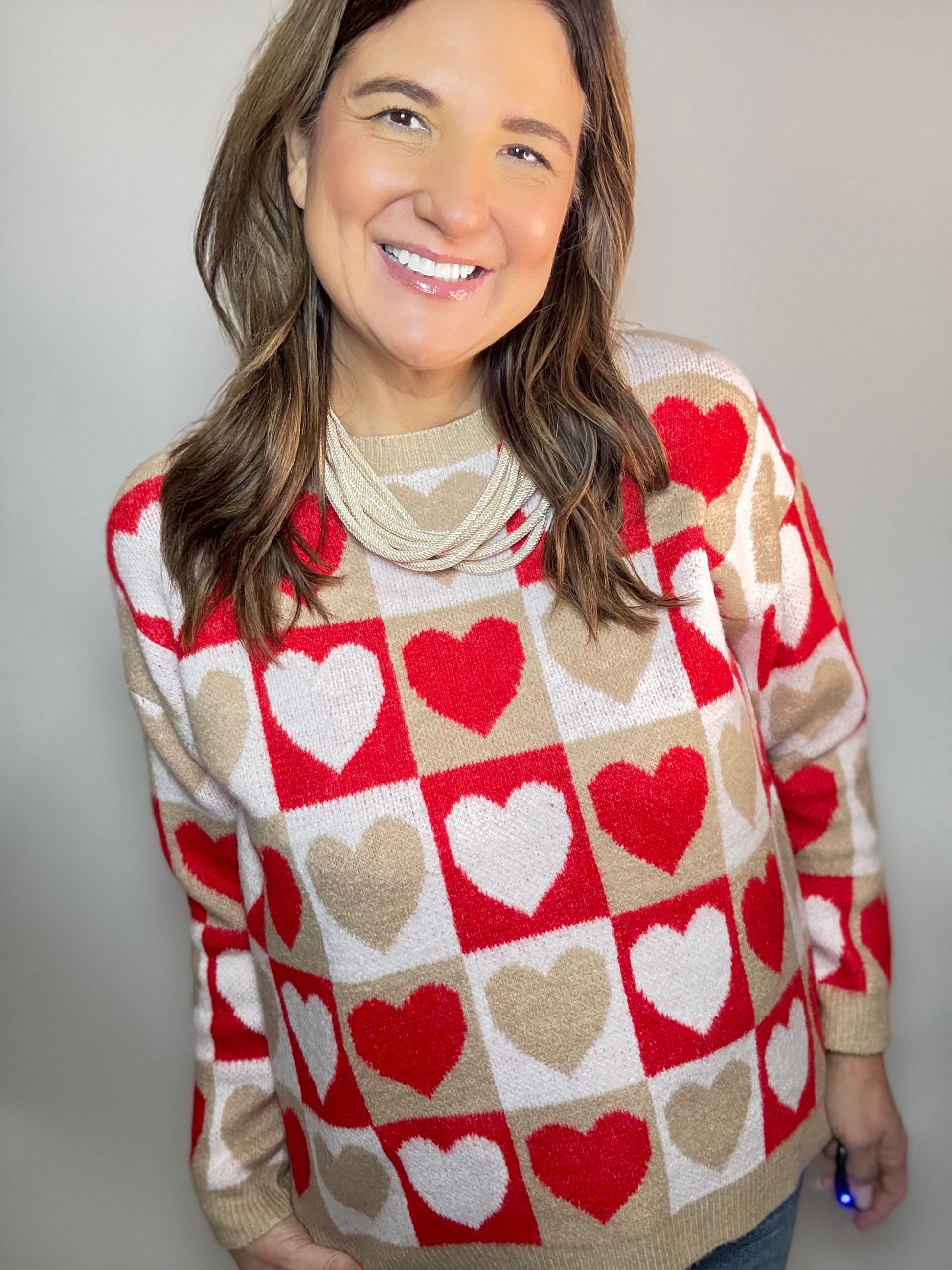 The Checker Board Heart Sweater - Triple Charm Boutique