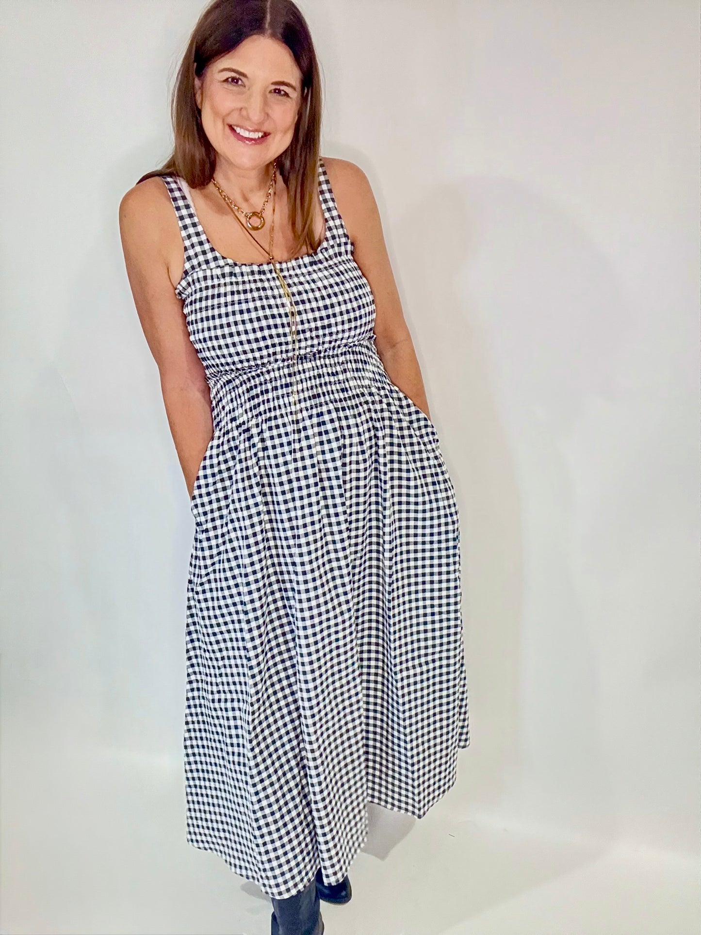 The Lilly Black Gingham Midi Dress - Triple Charm Boutique