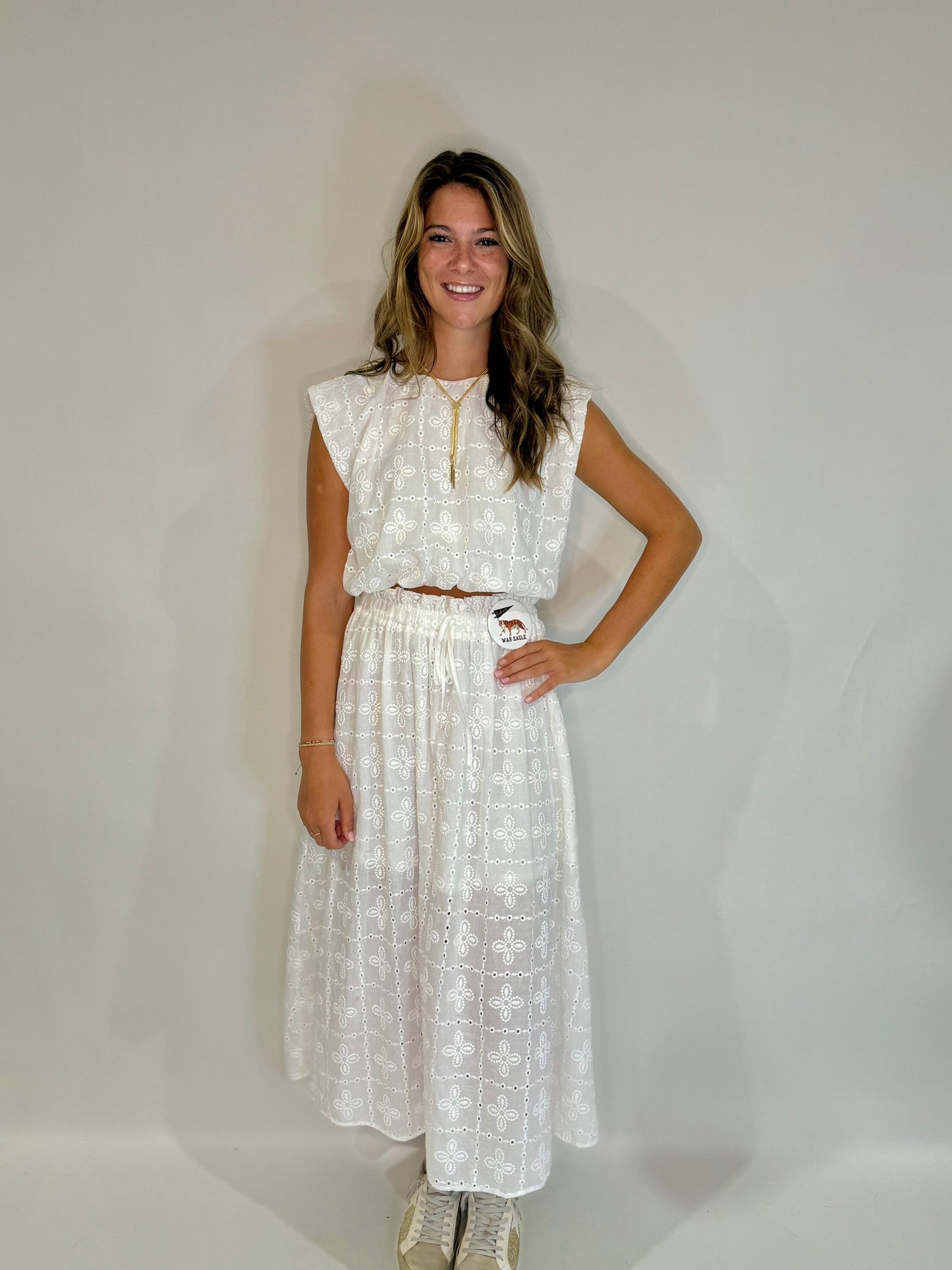 The White Eyelet Lace Midi Skirt Set - Triple Charm Boutique