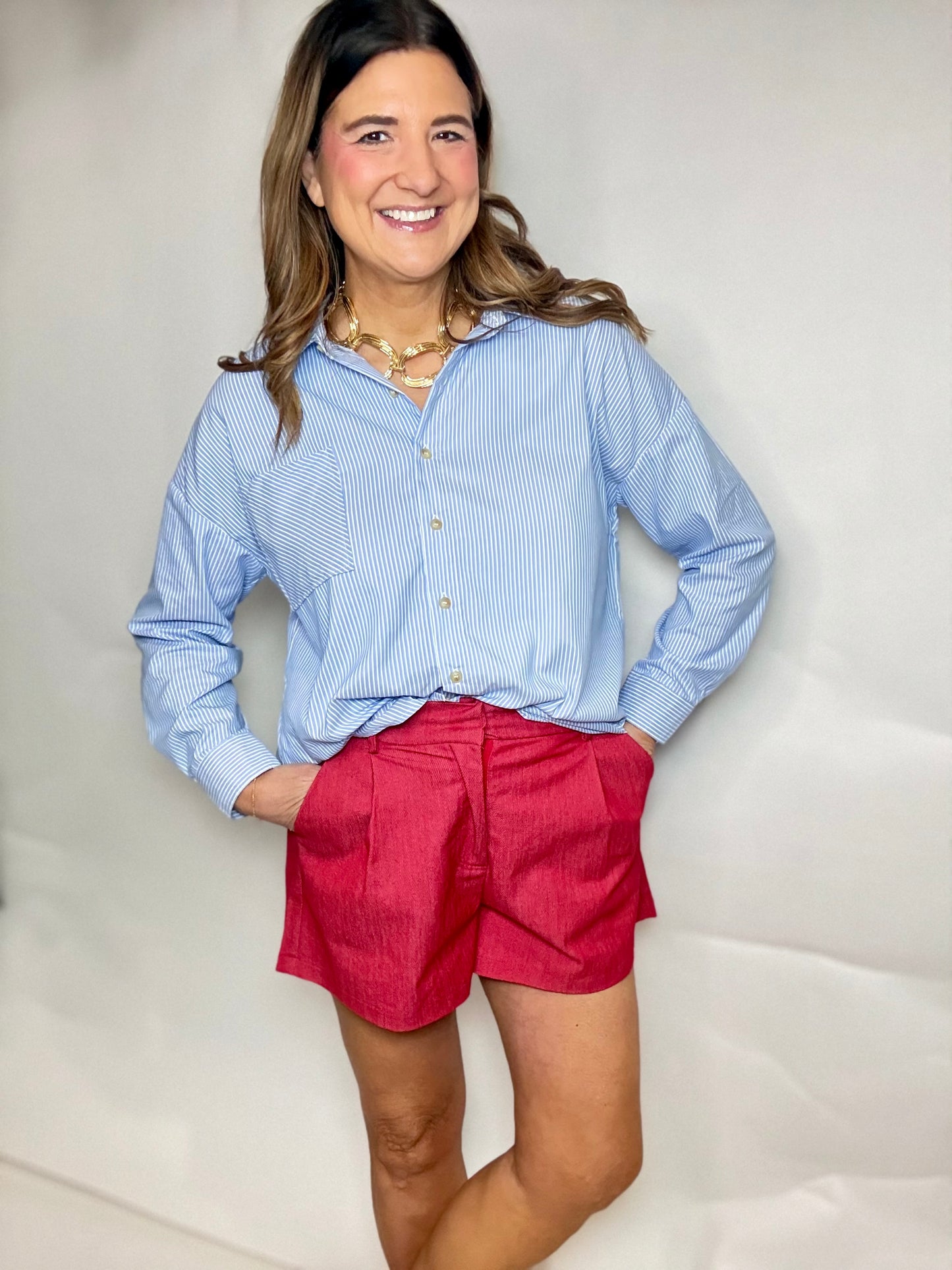 The Summer Stripe Button Down - Triple Charm Boutique