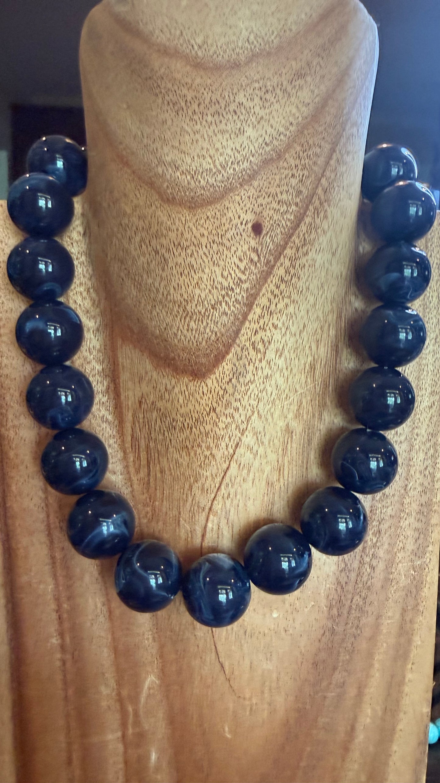 Marble Bead Necklace Navy Blue