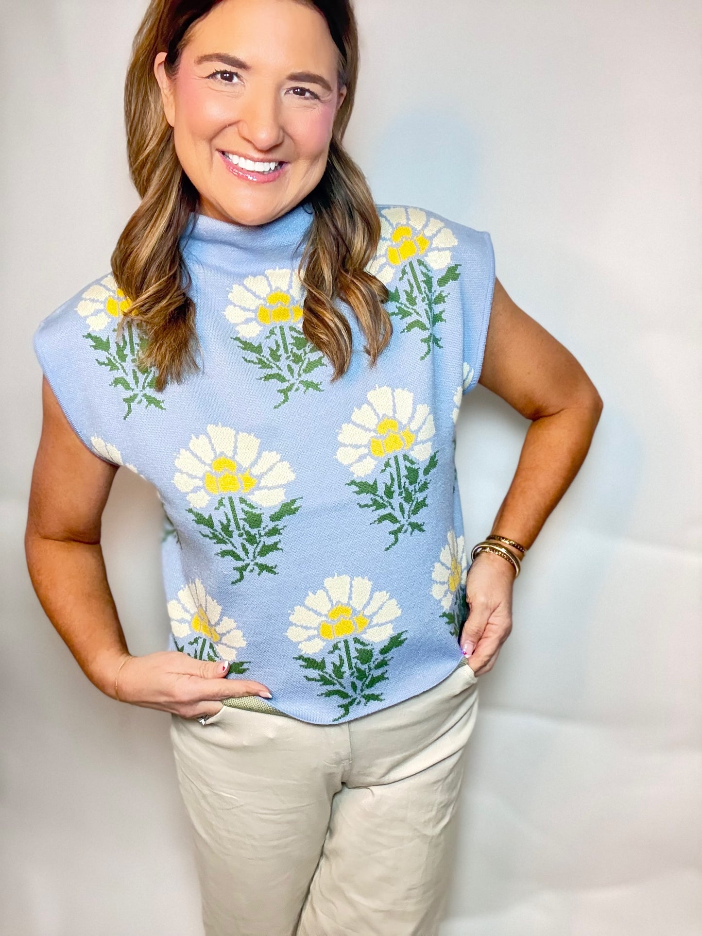 The Crazy Daisy Blue  Sweater - Triple Charm Boutique