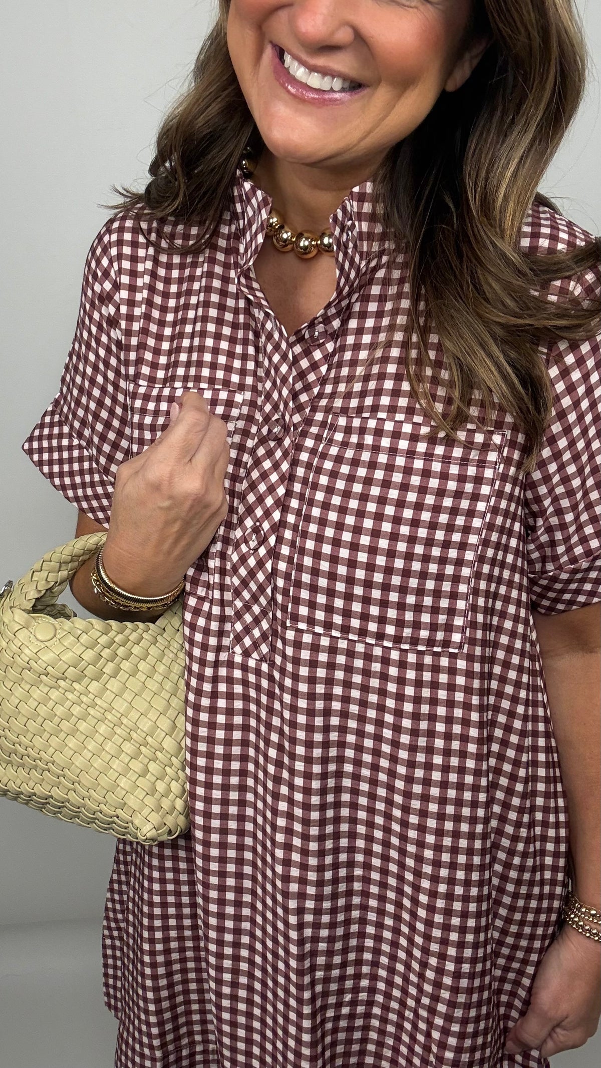 The Crimson Red Button Up High Collar Dress