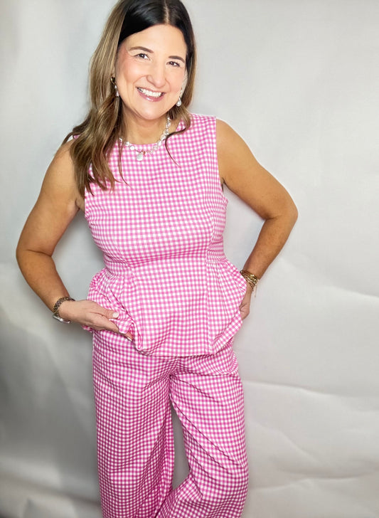 The Pink Gingham Shell Top - Triple Charm Boutique