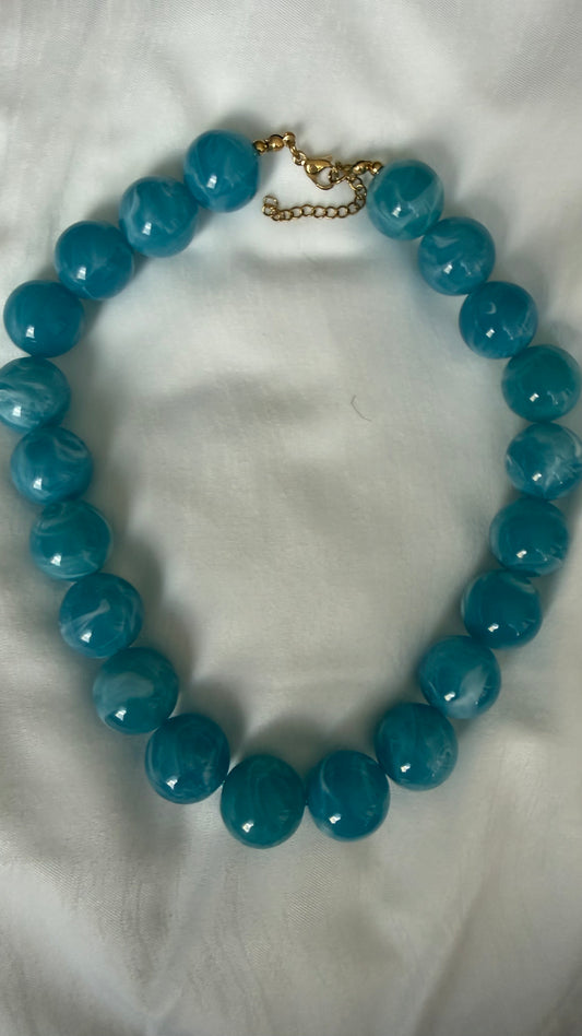 Marble Bead Necklace Teal