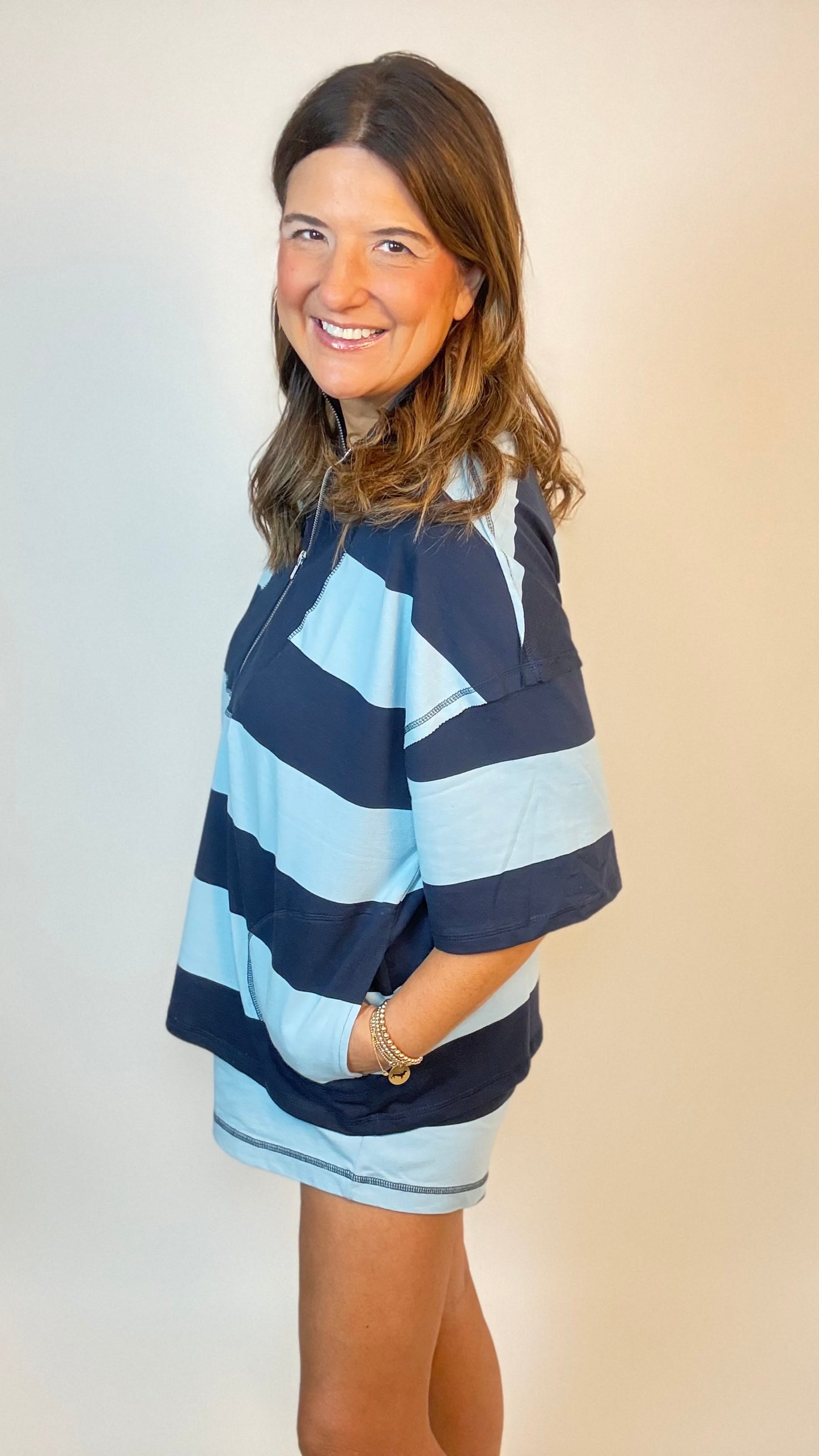 The Navy & Baby Blue Stripe Shorts Set