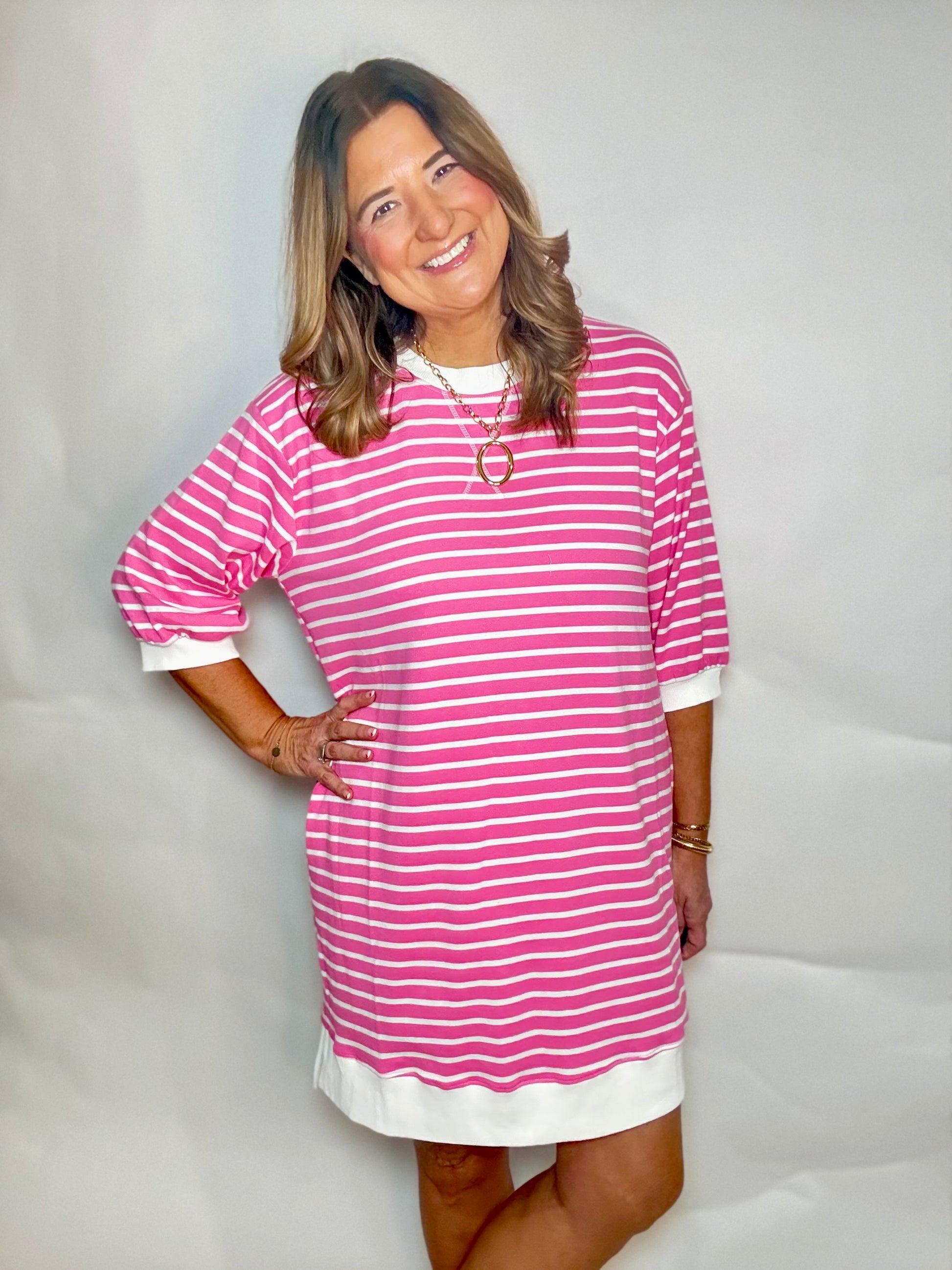 The Pink Stripe Comfy Dress - Triple Charm Boutique