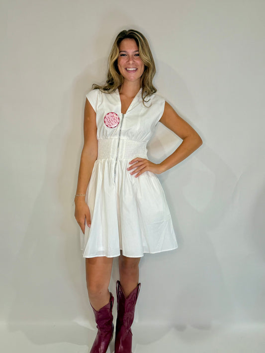 The Zip Mini Dress in White - Triple Charm Boutique