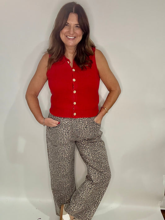 Leopard Denim Flair Jeans - Triple Charm Boutique
