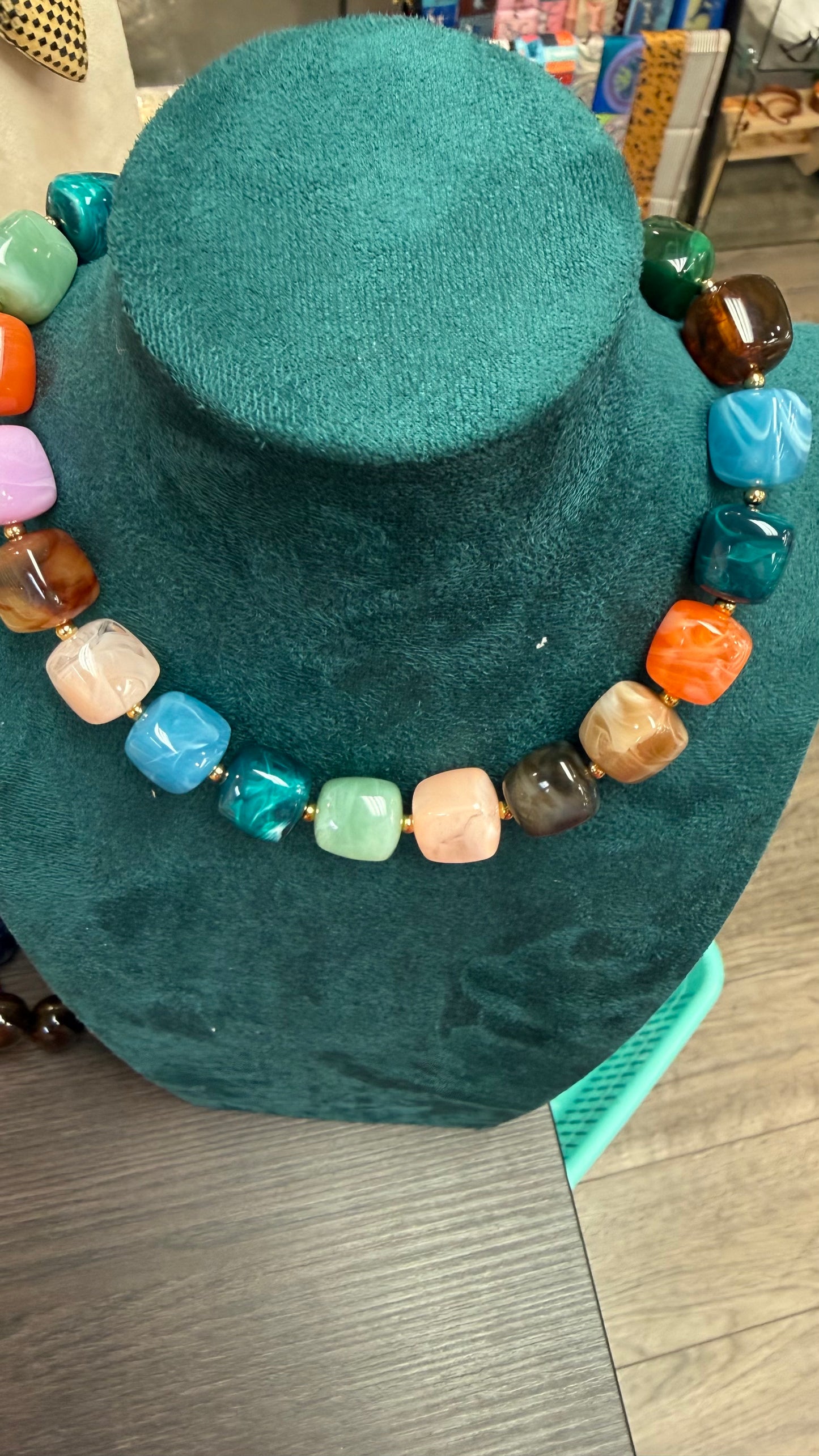 Marble Fall Colored Bead Necklace Multi & Gold