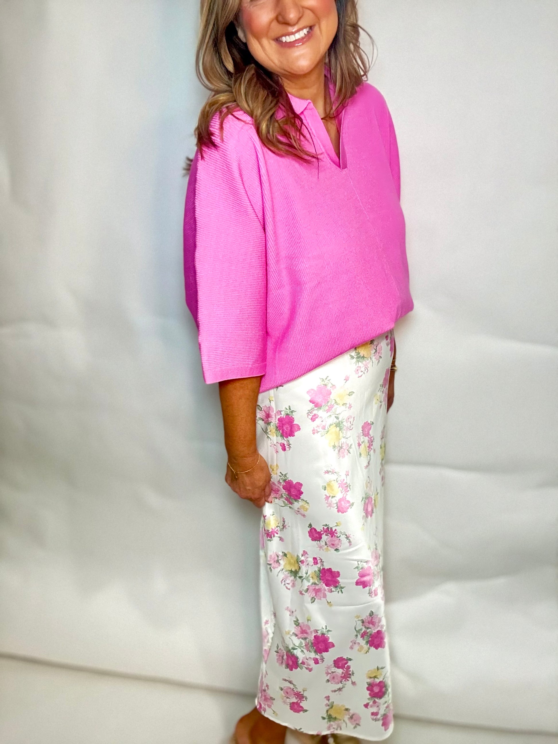 The Pink Floral Midi Skirt - Triple Charm Boutique