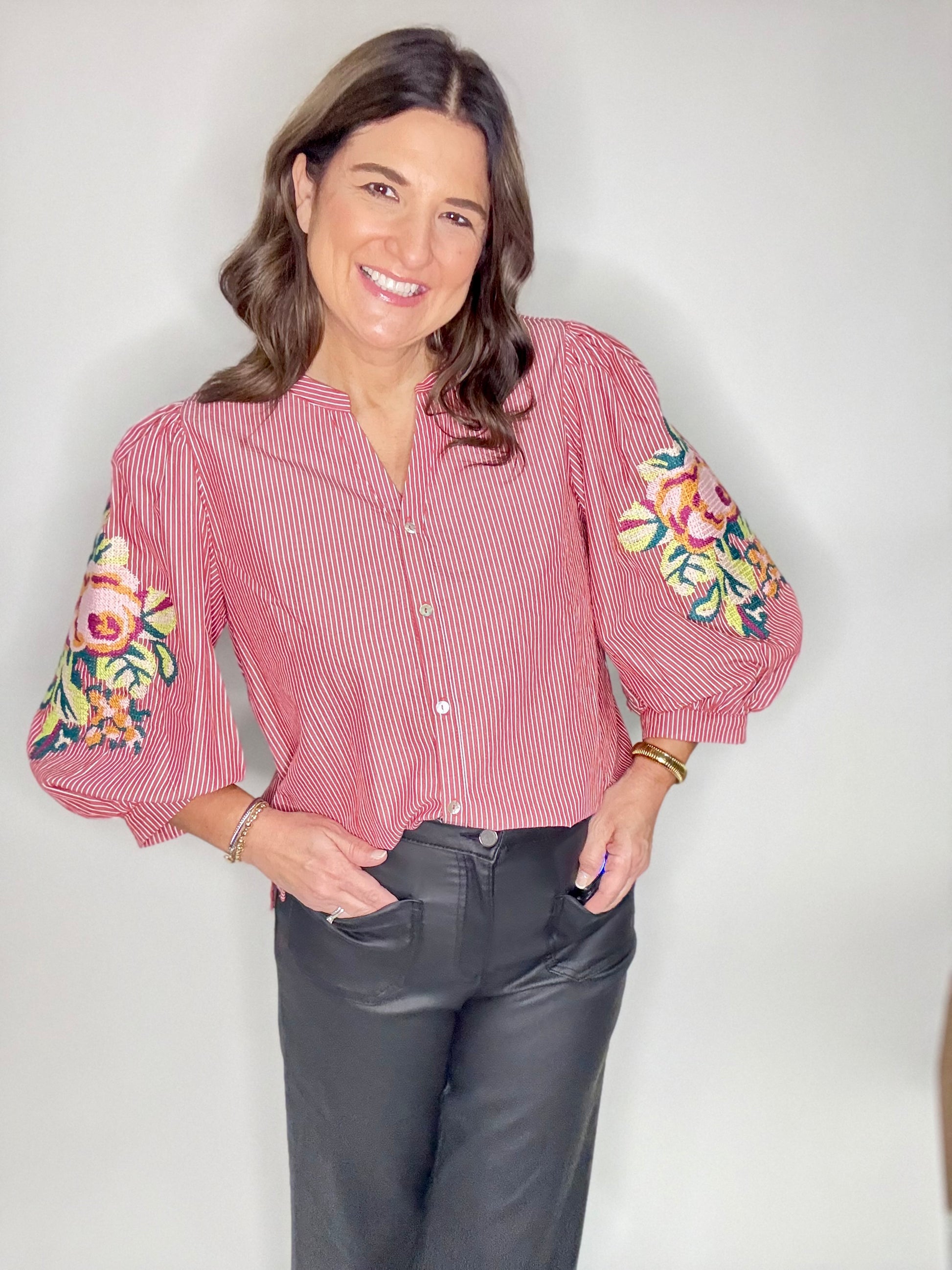 The Red Stripe Floral Blouse - Triple Charm Boutique