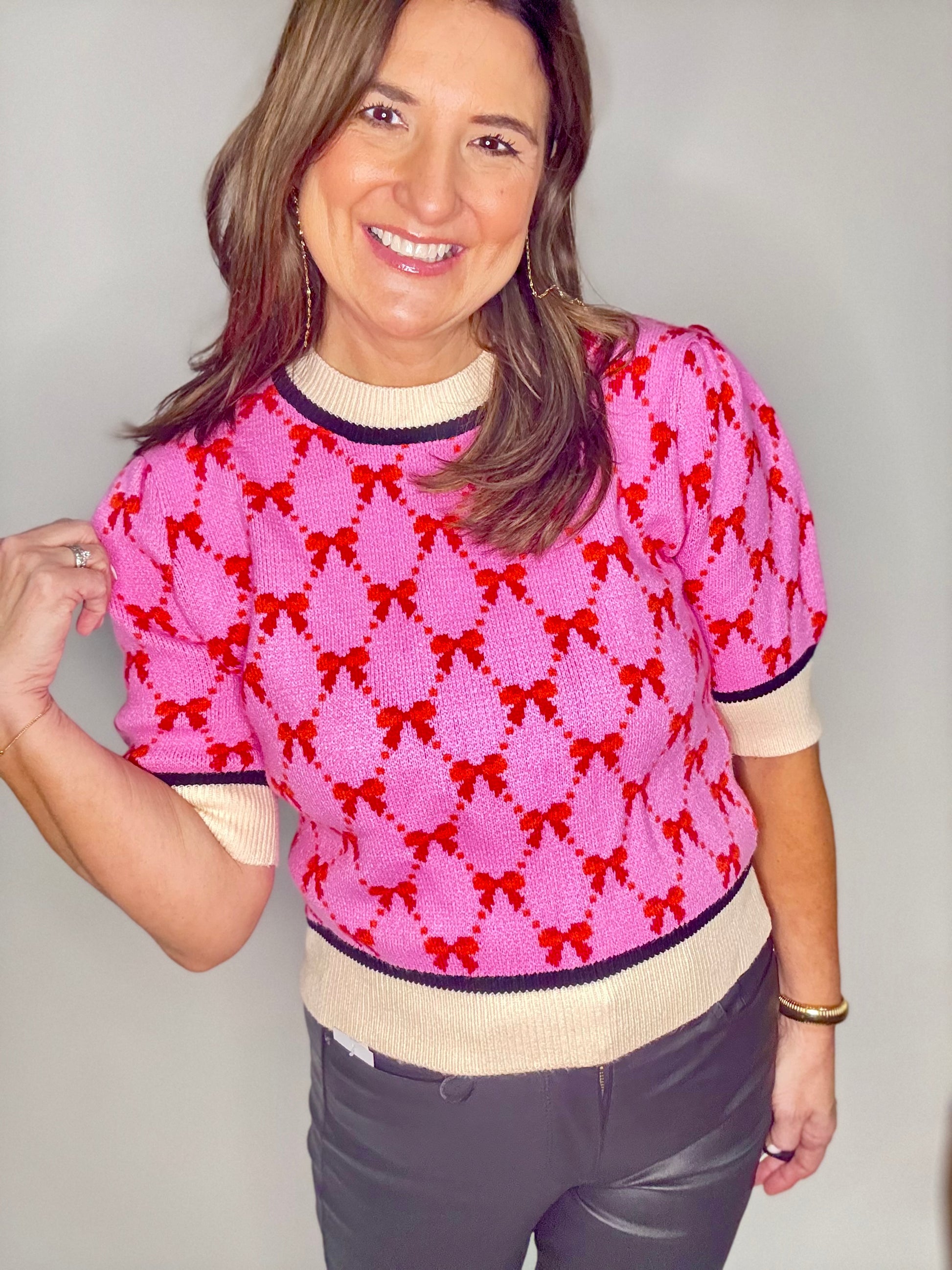 Pink Bow Holiday Sweater - Triple Charm Boutique