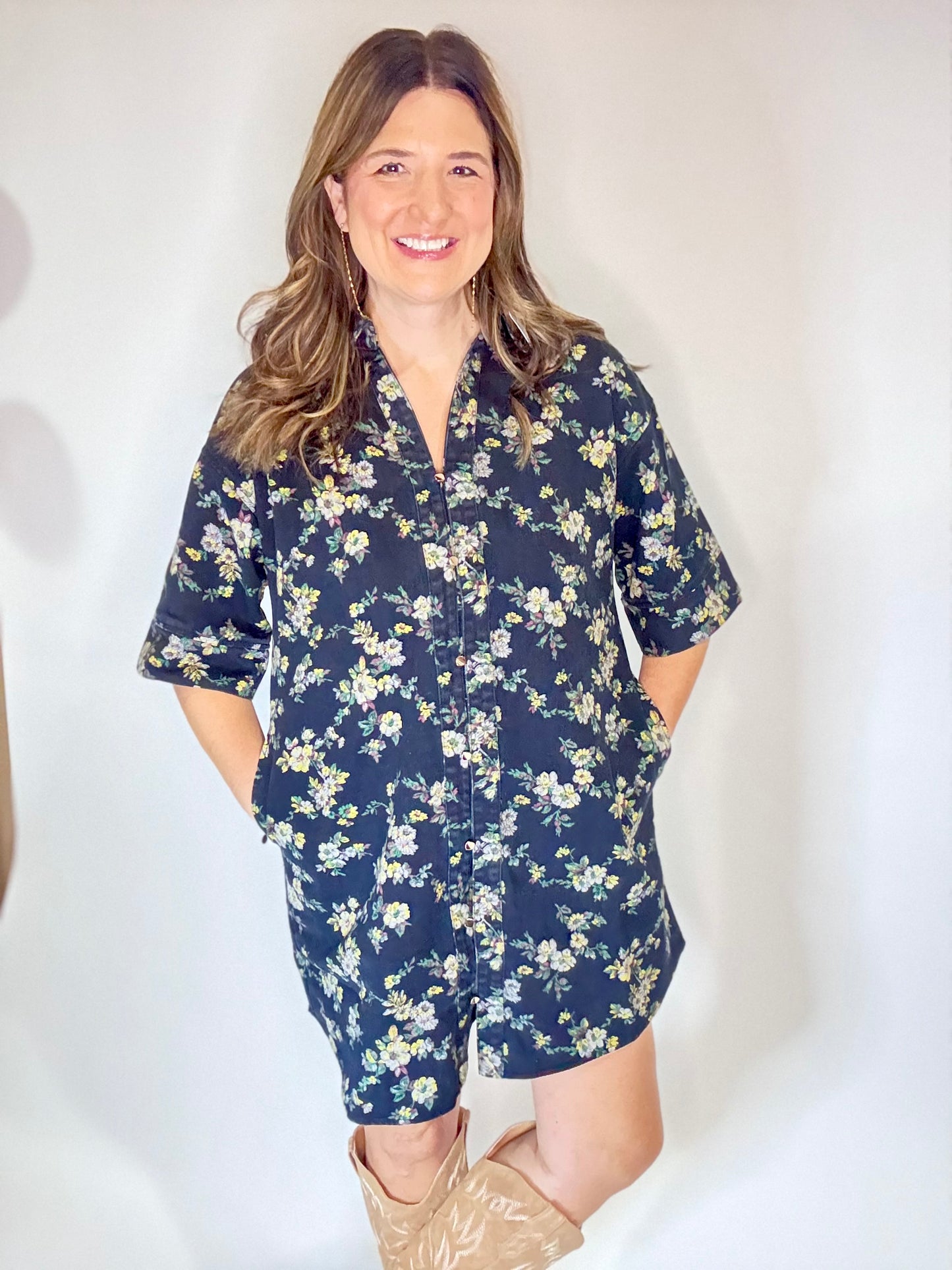 The Black Denim Floral Dress