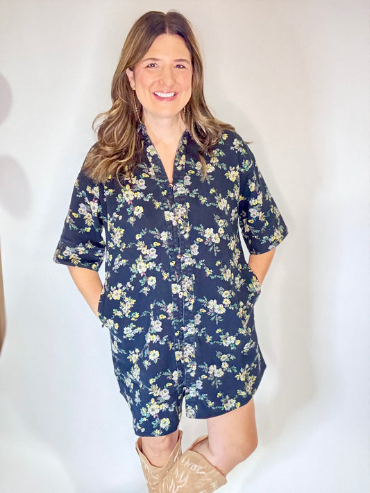 The Black Denim Floral Dress