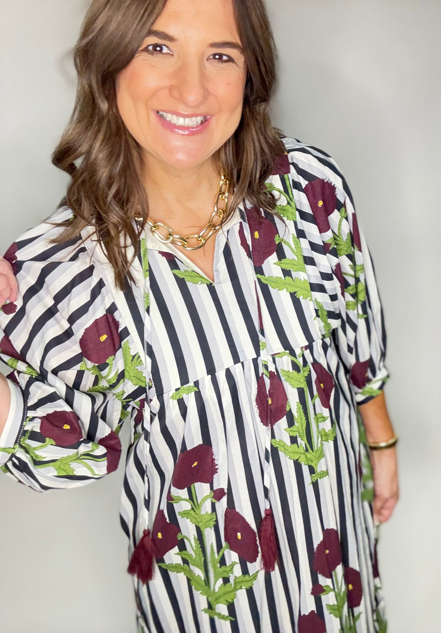 The Stripe Floral Tie Maxi Dress