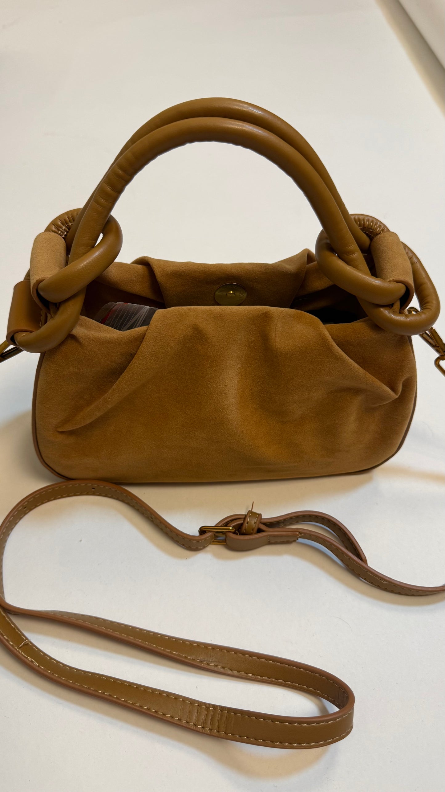 The Faux Tan Suede Shoulder Cluch and crosd body