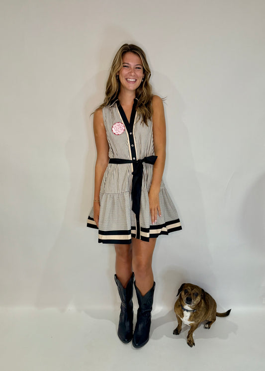 The Black Stripe Midi Tie Dress - Triple Charm Boutique