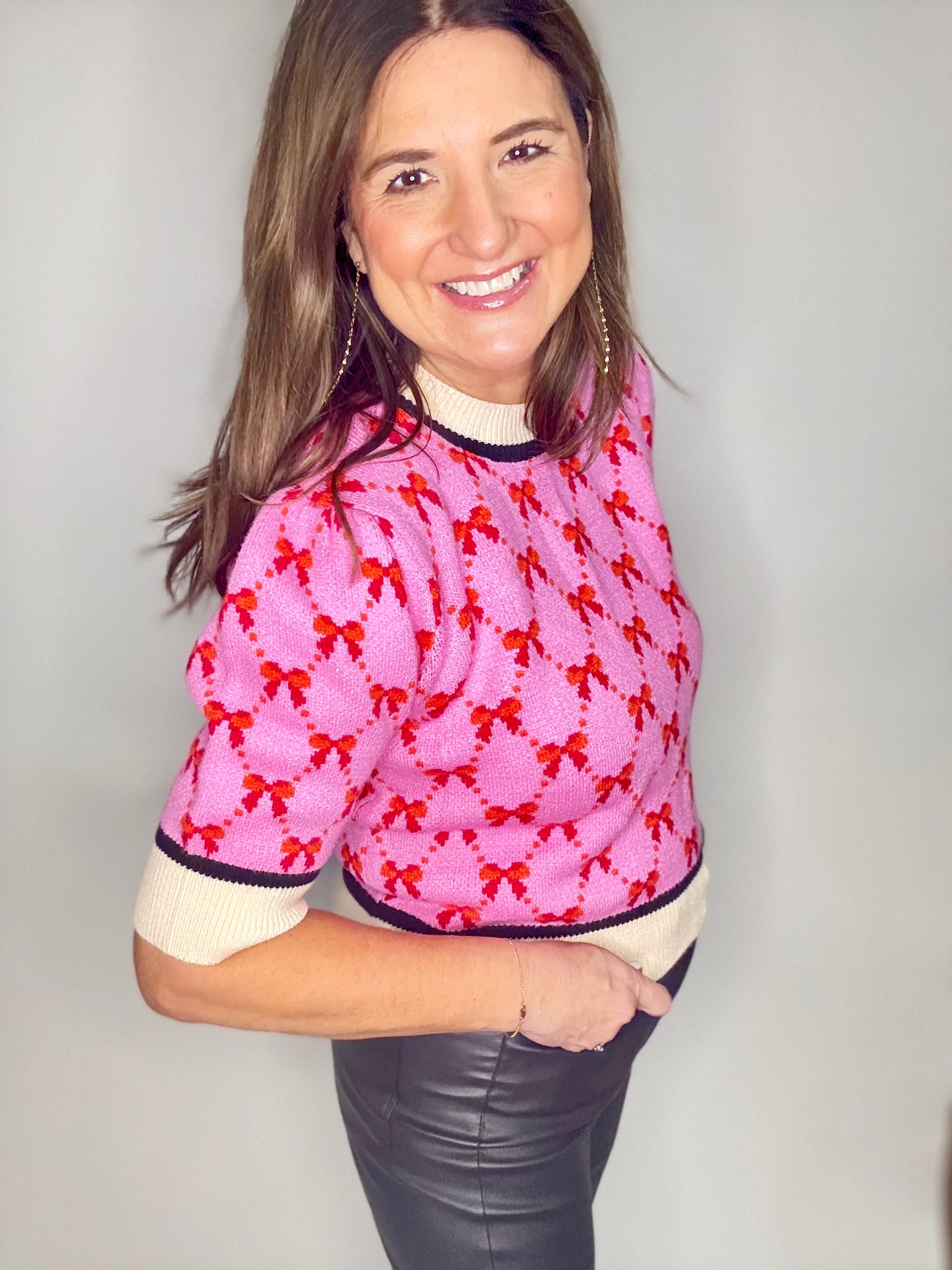 Pink Bow Holiday Sweater - Triple Charm Boutique