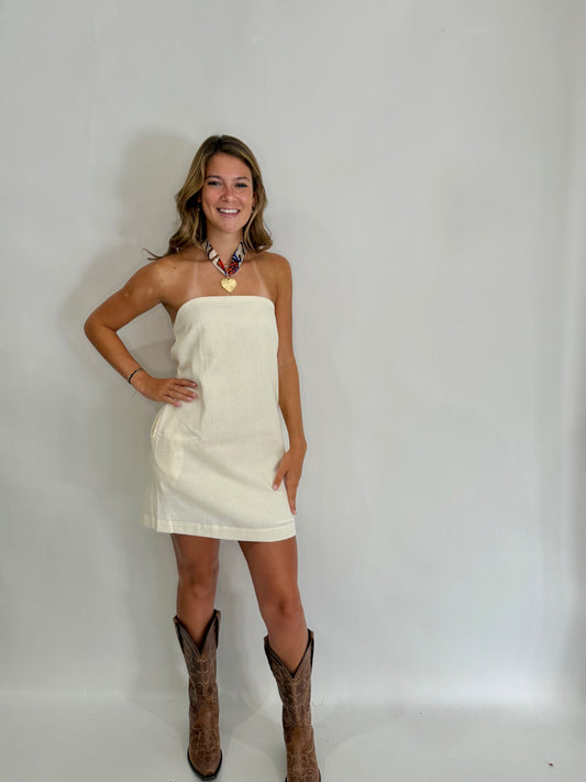 Your Favorite Cream Linen Dress - Triple Charm Boutique