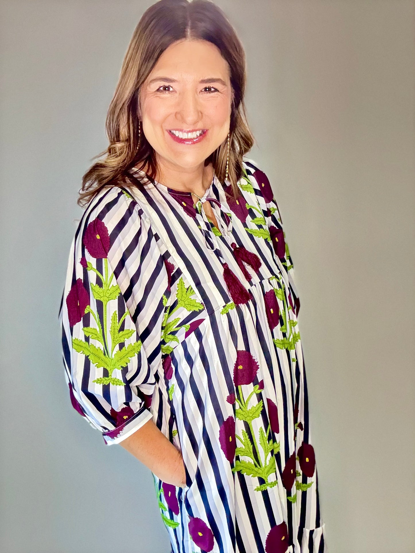 The Stripe Floral Tie Maxi Dress