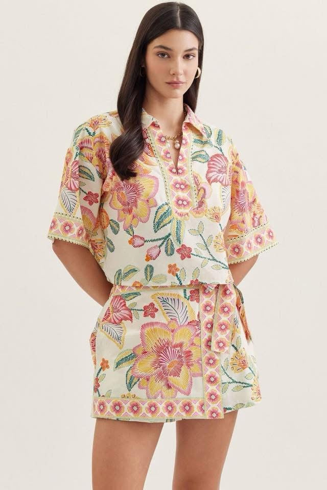 Floral White Skort Set