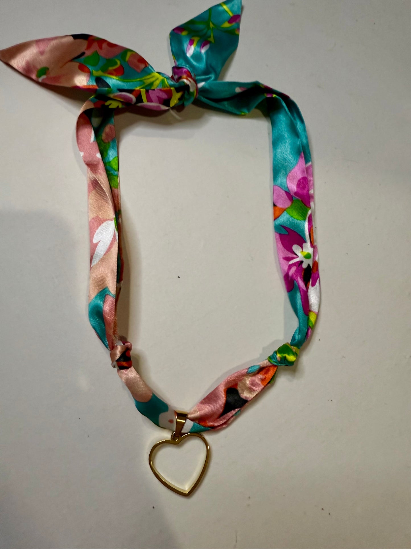 Teal Floral Floral Heart Scarf Necklace