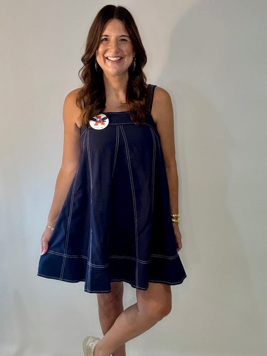 Navy Breeze Mini Dress - Triple Charm Boutique