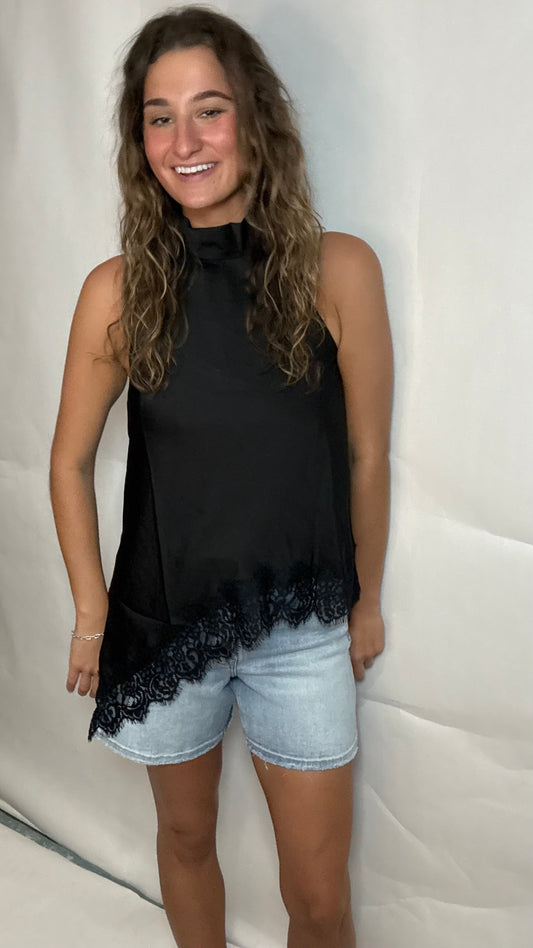 Lovely Black  Lace Halter Top - Triple Charm Boutique