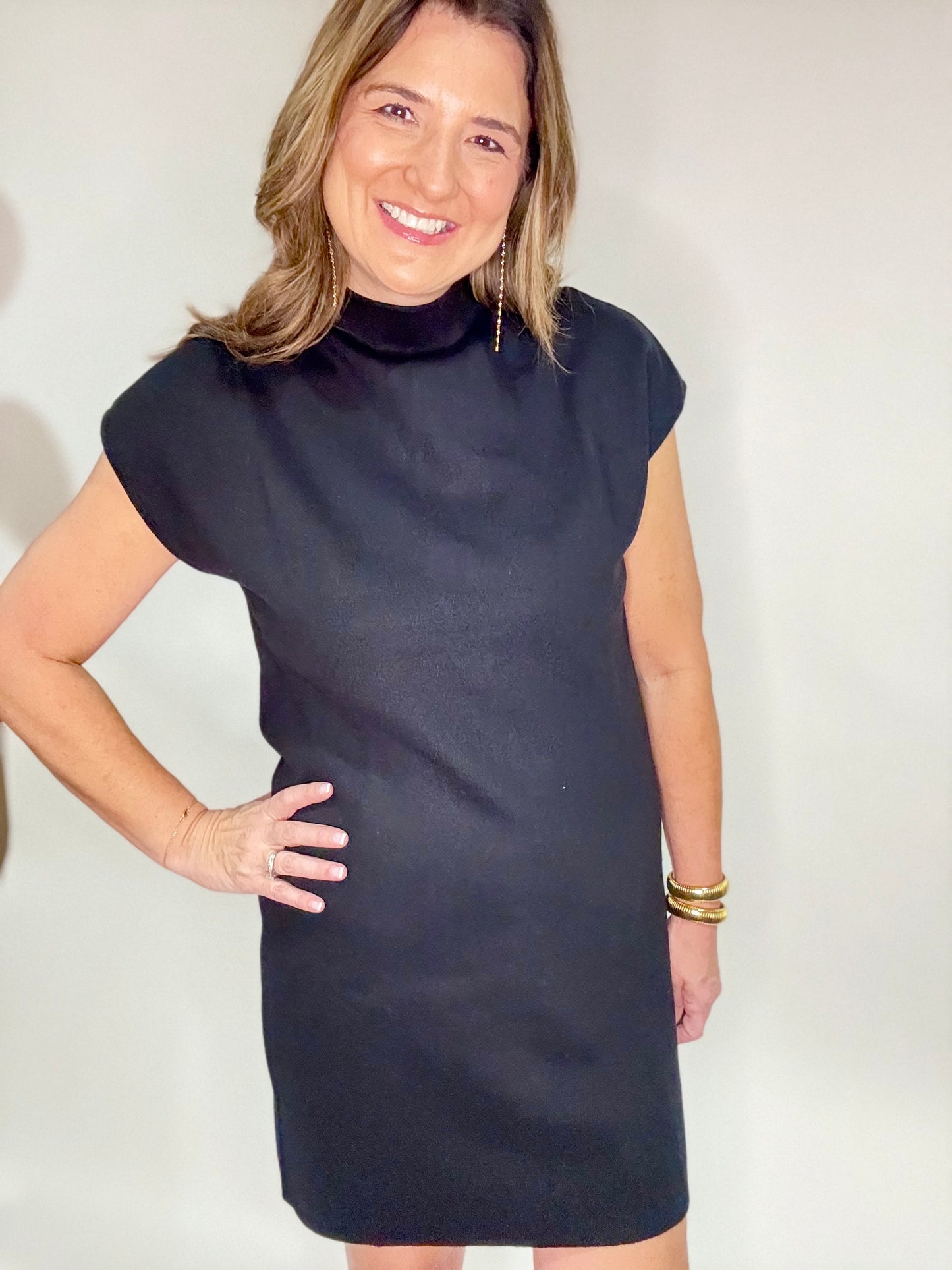 The Black Mock Neck Fitted Dress