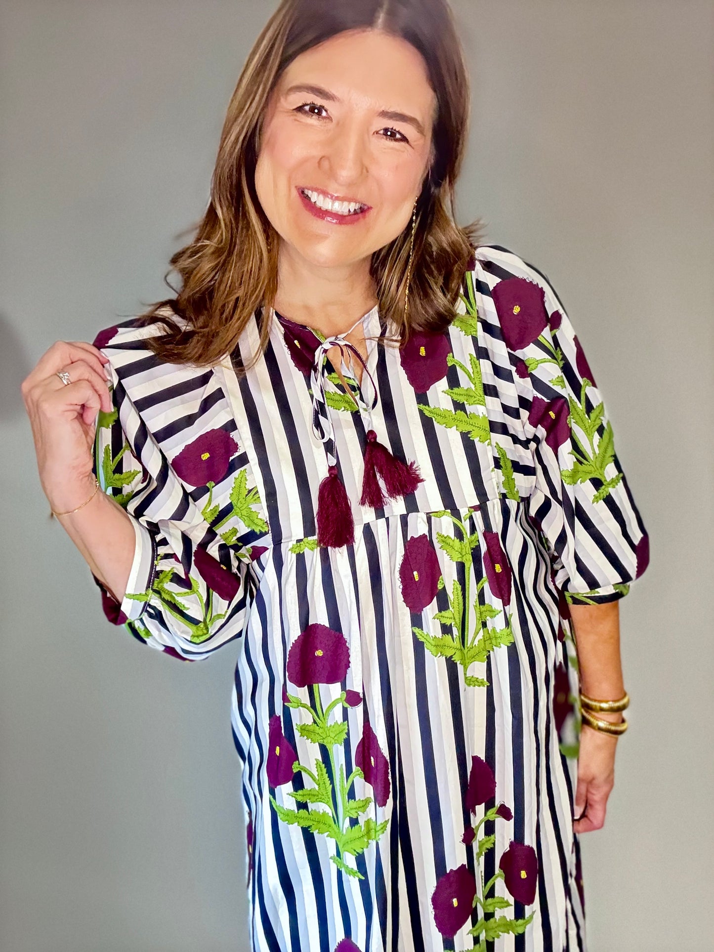 The Stripe Floral Tie Maxi Dress