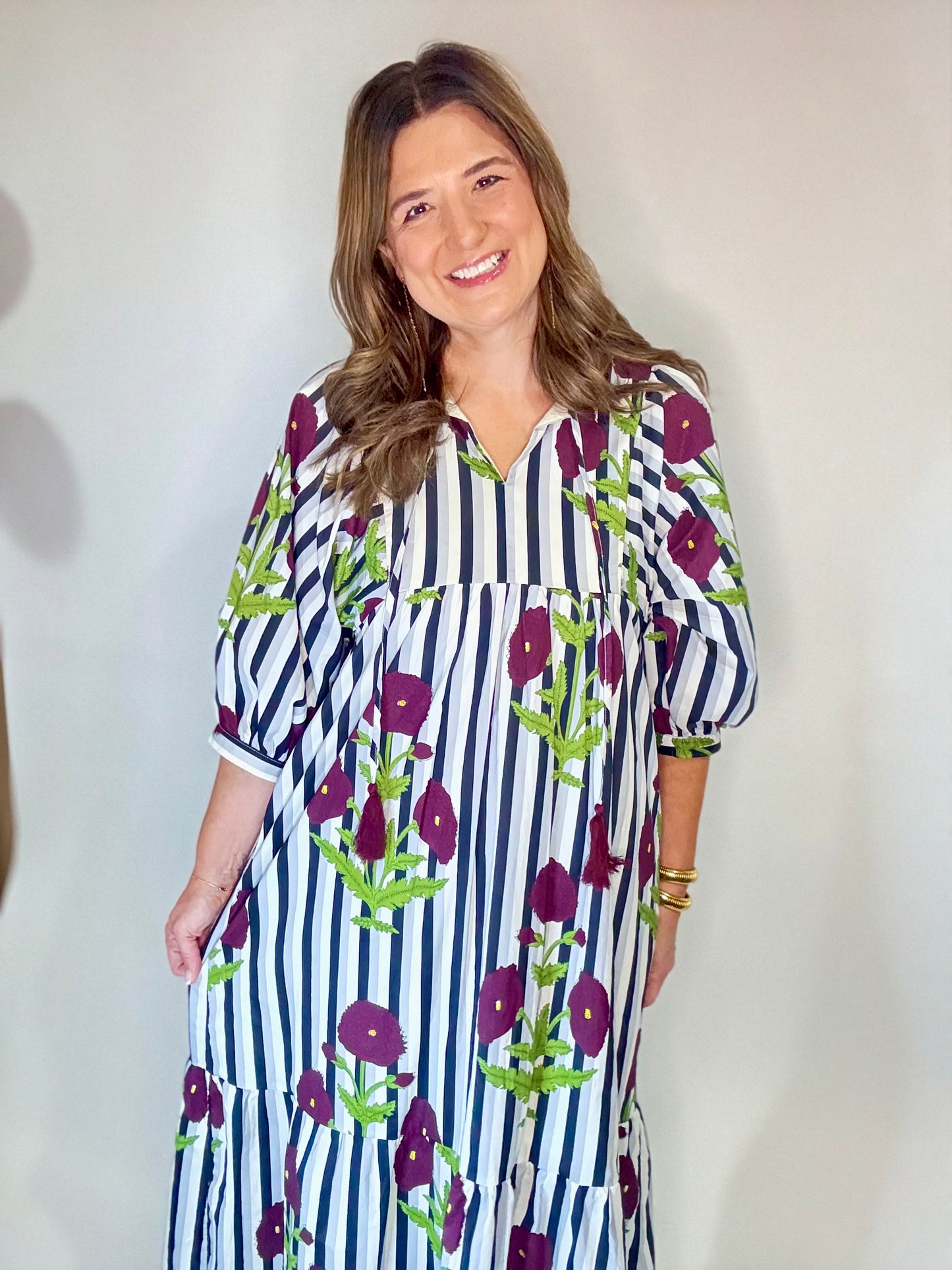 The Stripe Floral Tie Maxi Dress