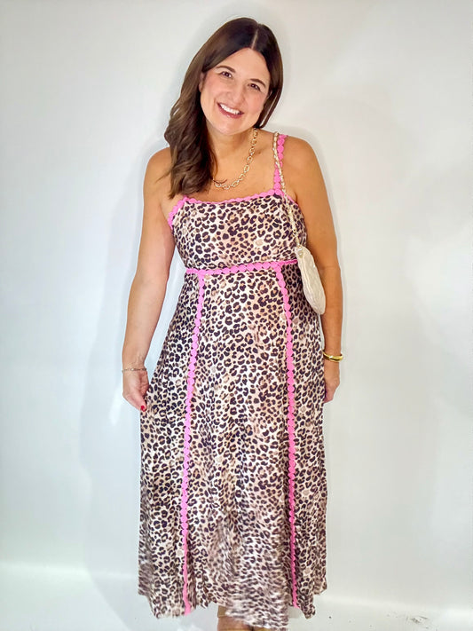 The Leopard Pink Midi Dress - Triple Charm Boutique