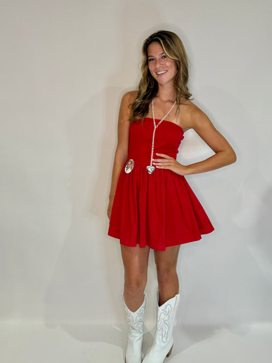 The Red Mini Strapless Dress - Triple Charm Boutique