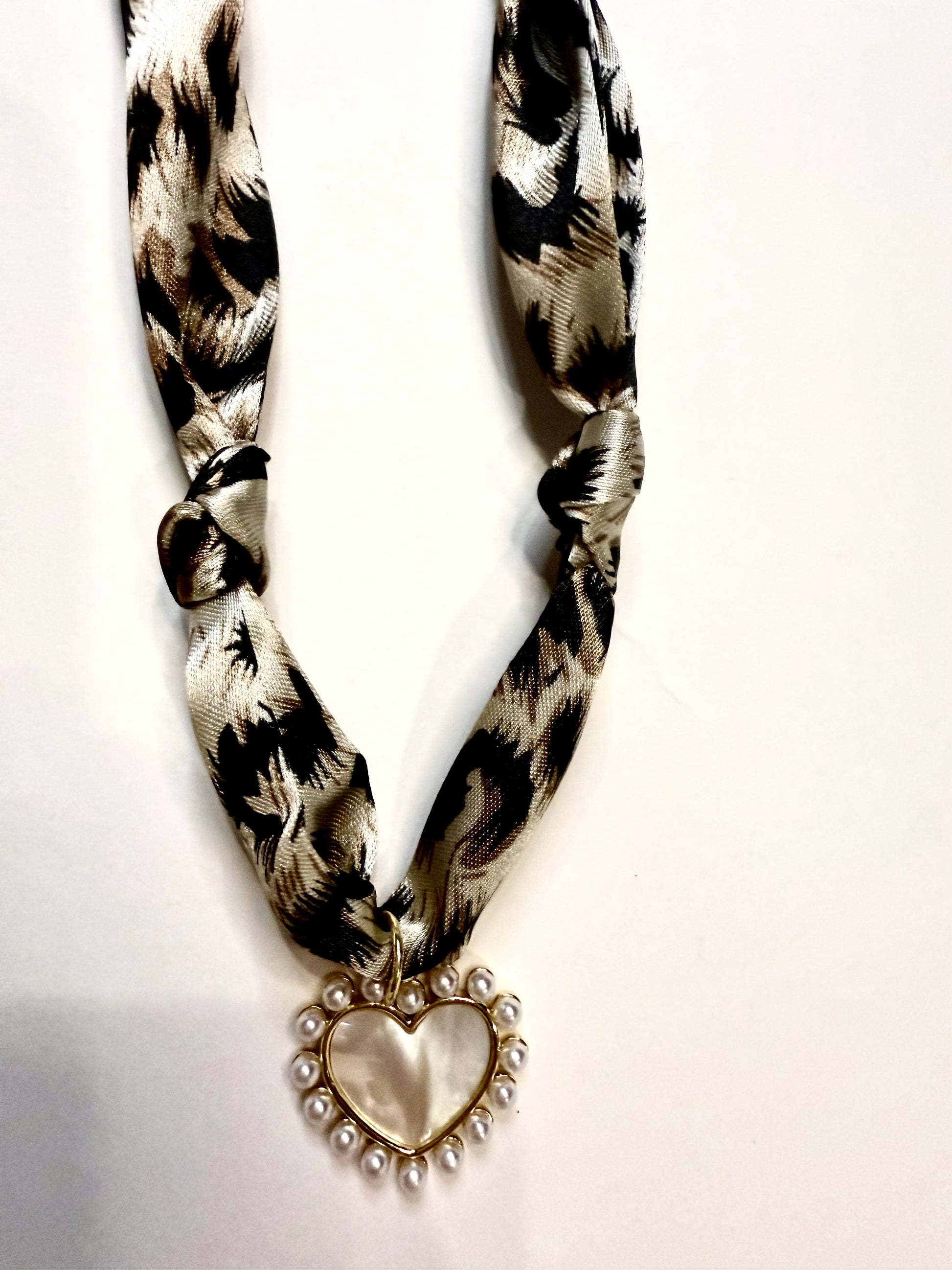 The Pearl Heart Scarf Necklace in Leopard - Triple Charm Boutique