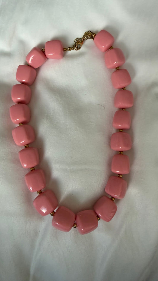 Marble Bead Necklace Coral and Gold
