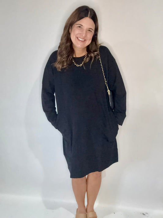 PJ Harlow Black  Oversized Sweatshirt Dress/Gown - Triple Charm Boutique