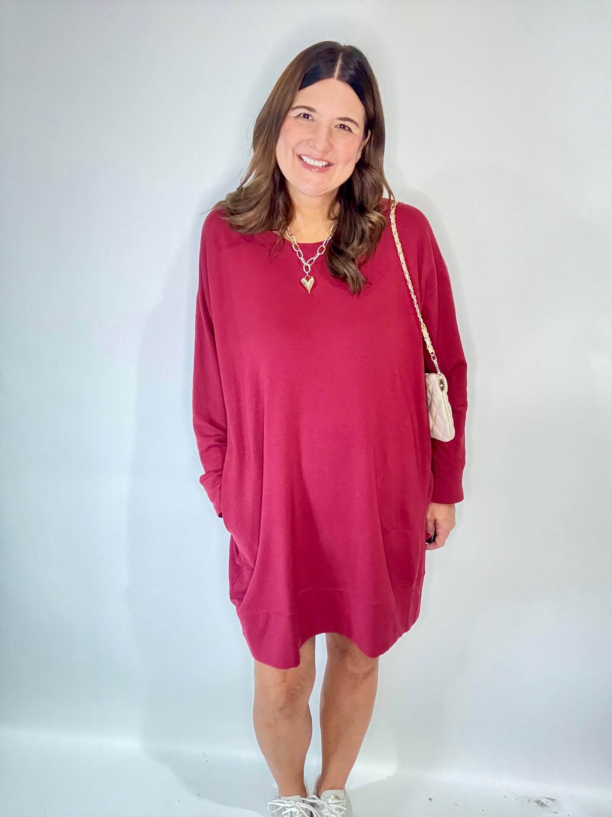 PJ Harlow Crimson Red Oversized Sweatshirt Dress/Gown - Triple Charm Boutique