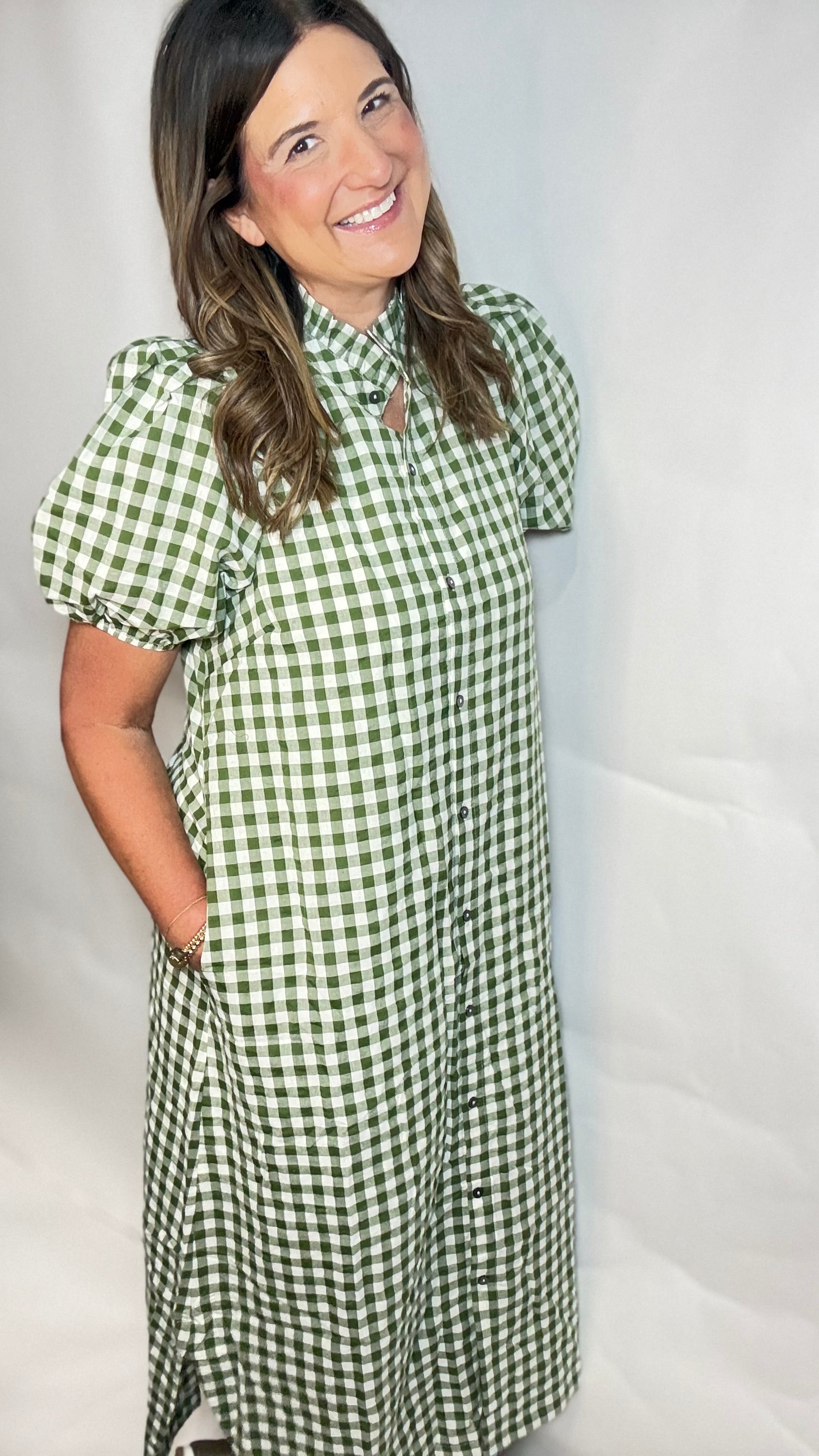 The Green Gingham Midi Dress Small