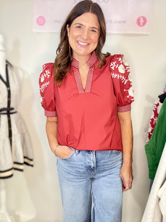 The Brick & White Embroidered Blouse