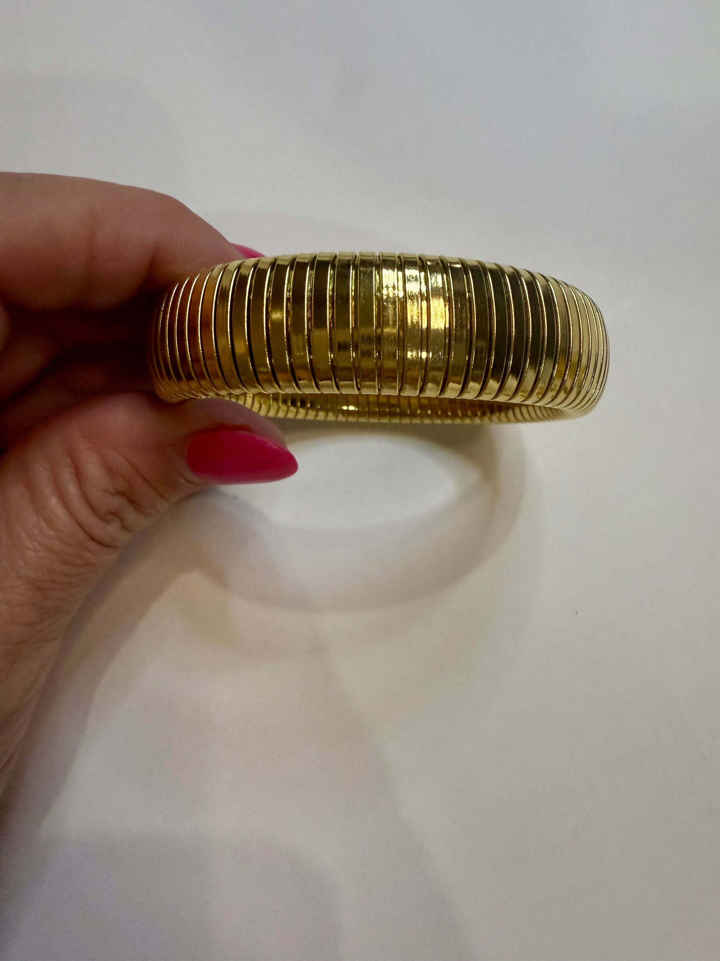 Gold Plated Stainless Stainless Stretch Bracelet Large Width - Triple Charm Boutique