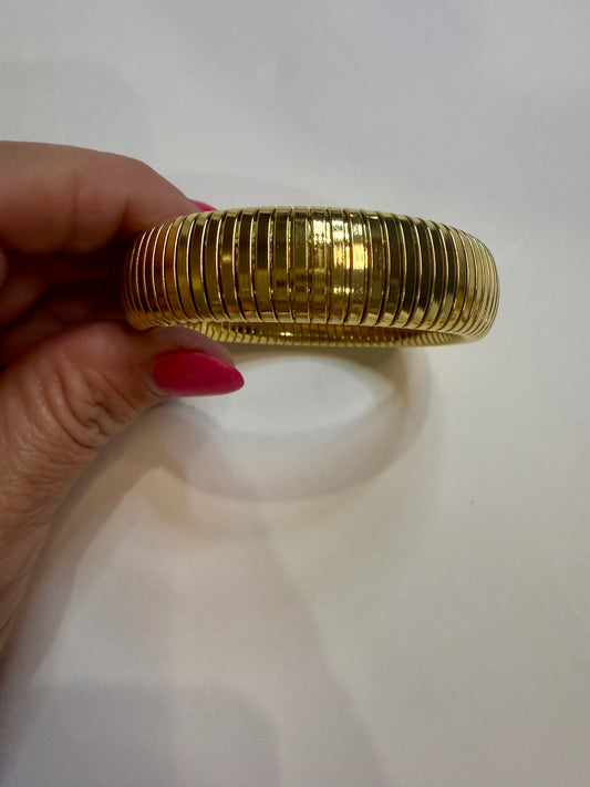 Gold Plated Stainless Stainless Stretch Bracelet Large Width - Triple Charm Boutique