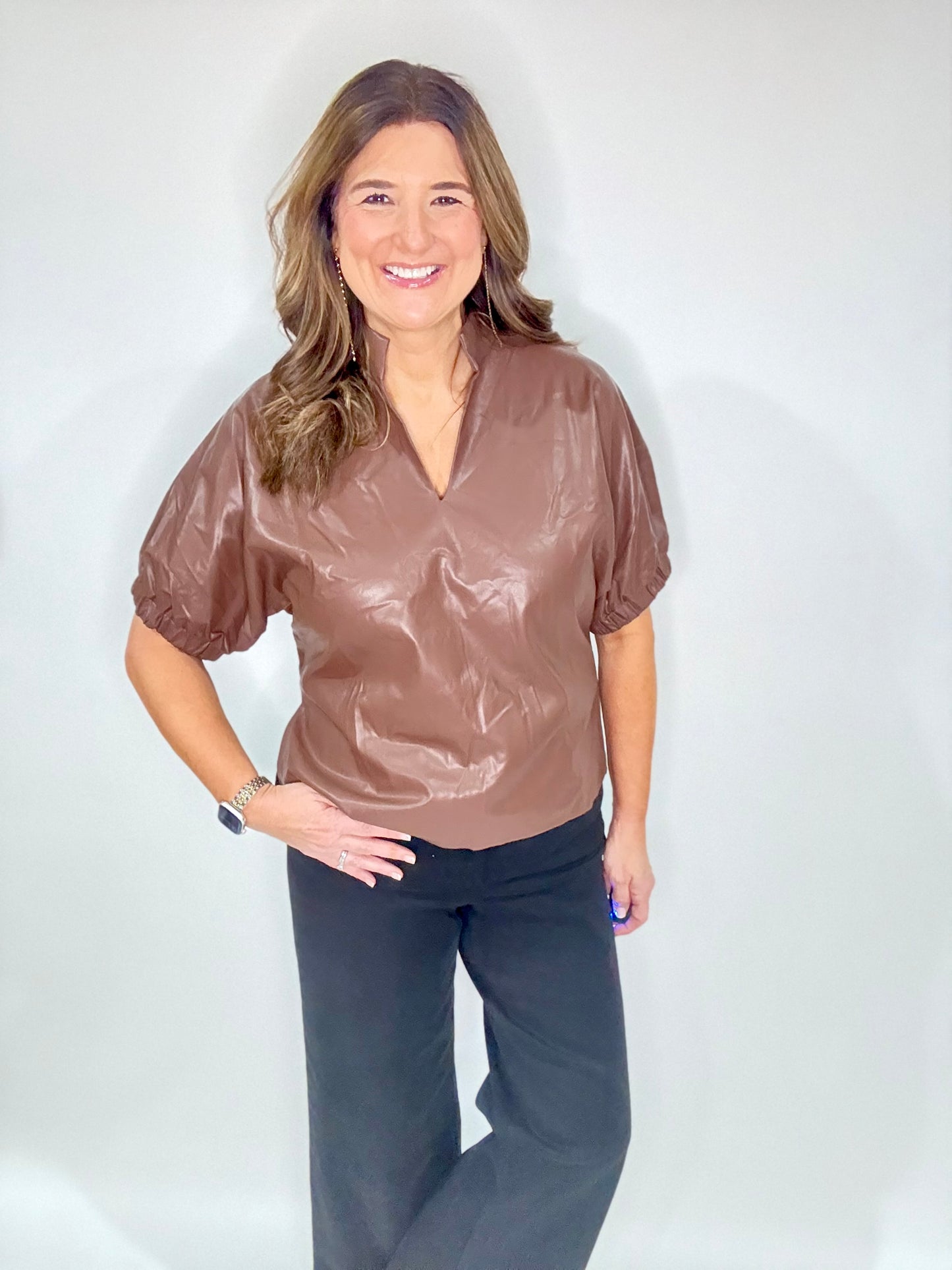 Chocolate Brown Leather Dress Top